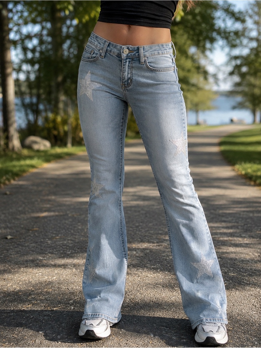 Madden Girl Light Blue Star-Embellished Flare Jeans